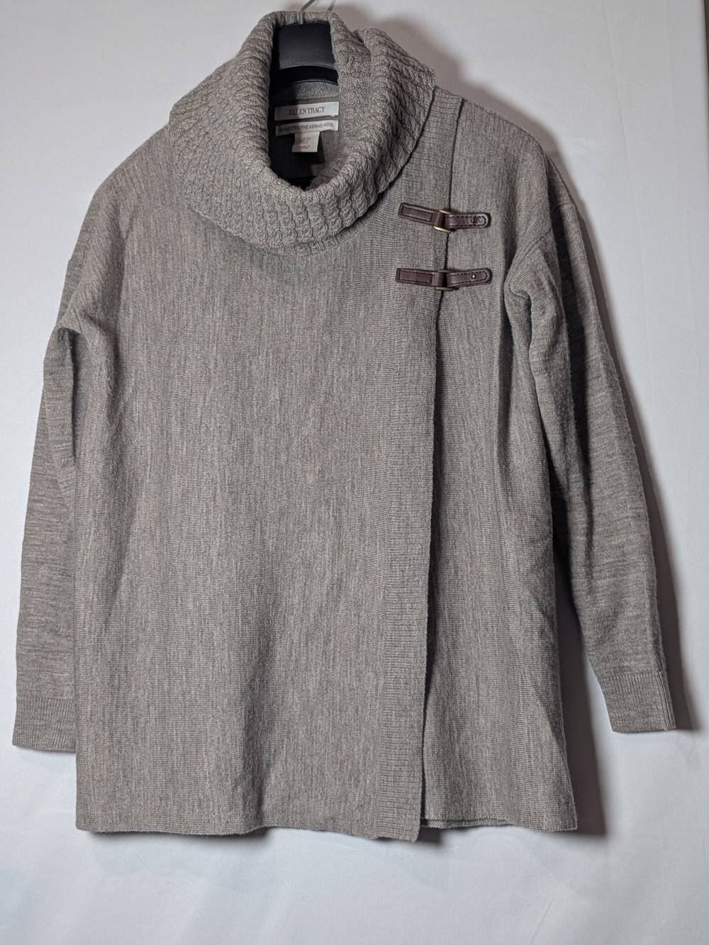 Ellen Tracy 100% Merino Wool Cowl Neck Tunic Sweater Size S